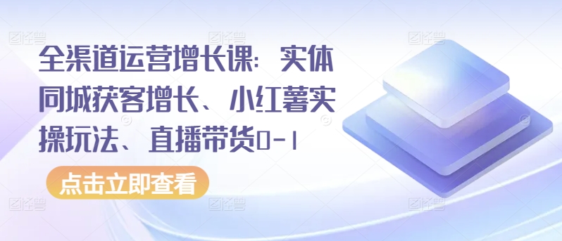 全渠道运营增长课：实体同城获客增长、小红薯实操玩法、直播带货0-1-SBYUN网创