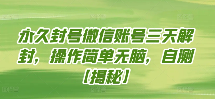 永久封号微信账号三天解封，操作简单无脑，自测-SBYUN网创