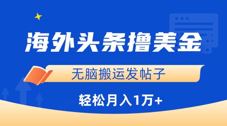 海外头条撸美金，无脑搬运发帖子，月入1万+，小白轻松掌握-SBYUN网创