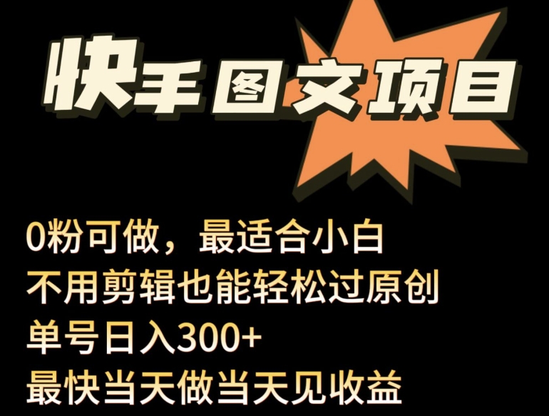 24年最新快手图文带货项目，零粉可做，不用剪辑轻松过原创单号轻松日入300+-SBYUN网创