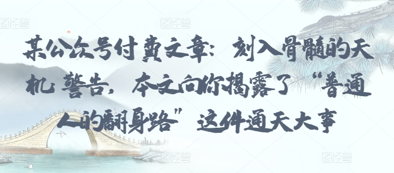 某公众号付费文章：刻入骨髓的天机: 警告，本文向你揭露了 “普通人的翻身路” 这件通天大事-SBYUN网创
