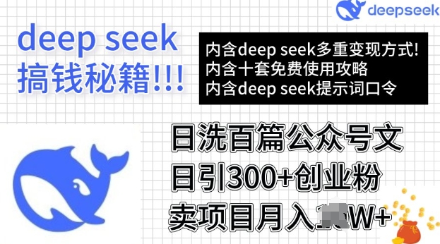 用DeepSeek日洗百篇公众号文章，轻松日引300+创业粉，卖项目月入过W-SBYUN网创