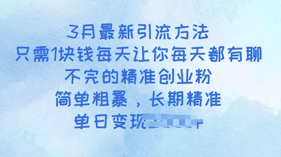 3月最新引流方法，只需1块钱每天让你每天都有聊不完的精准创业粉，简单粗暴，长期精准-SBYUN网创