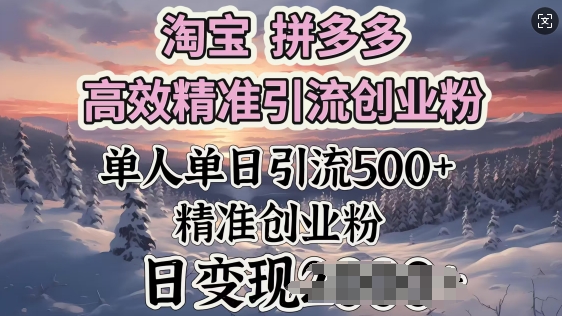 淘宝拼多多高效精准引流创业粉，单人单日引流500+创业粉，日变现多张-SBYUN网创