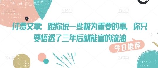付费文章：跟你说一些极为重要的事，你只要悟透了 三年后 就能富的流油-SBYUN网创