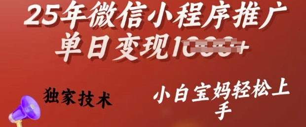 25年微信小程序推广单日变现多张，独家技术，小白宝妈轻松上手【揭秘】-SBYUN网创