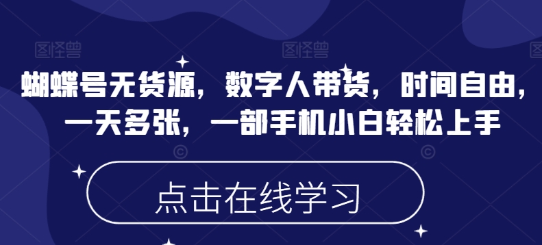 蝴蝶号无货源，数字人带货，时间自由，一天多张，一部手机小白轻松上手-SBYUN网创