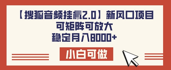 【搜狐音频挂JI2.0】新风口项目，可矩阵可放大，稳定月入8k-SBYUN网创