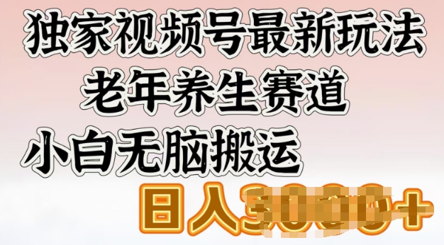 独家视频号最新玩法，老年养生赛道，小白无脑搬运，日入多张-SBYUN网创