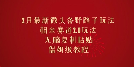 2月最新微头条野路子玩法，相亲赛道2.0玩法，无脑复制粘贴，保姆级教程-SBYUN网创