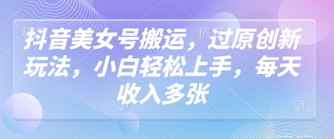 抖音美女号搬运，过原创新玩法，小白轻松上手，每天收入多张-SBYUN网创