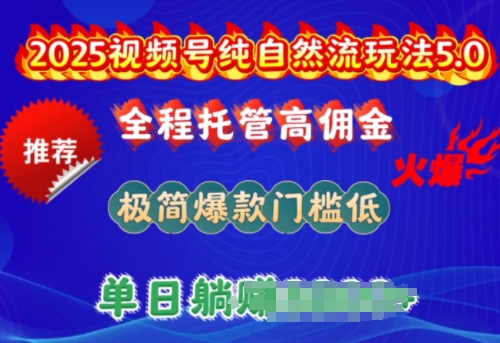 2025视频号纯自然流玩法5.0，全程托管高佣金，极简爆款门槛低，单日收益多张【揭秘】-SBYUN网创