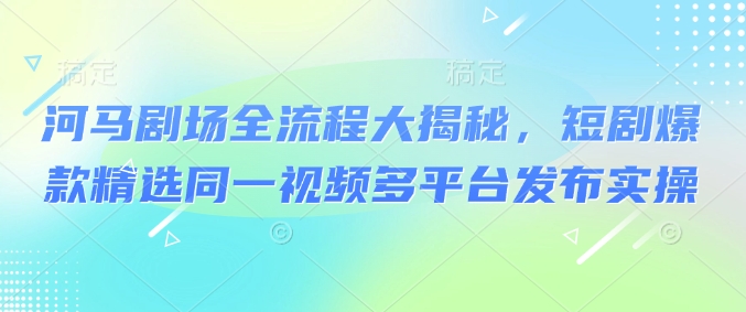 河马剧场全流程大揭秘，短剧爆款精选同一视频多平台发布实操-SBYUN网创