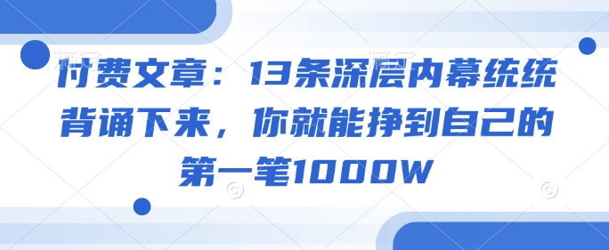 付费文章：13条深层内幕统统背诵下来，你就能挣到自己的第一笔1000W-SBYUN网创