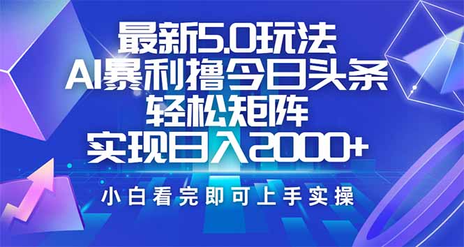 （14336期）今日头条最新5.0玩法，思路简单，复制粘贴，轻松实现矩阵日入2000+-SBYUN网创